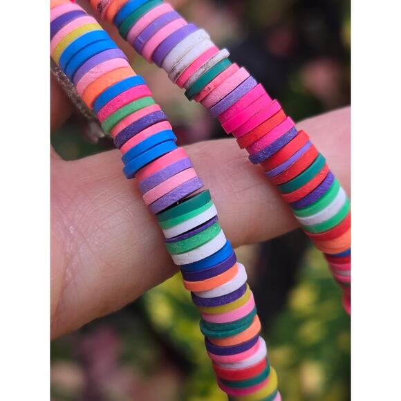 Multi Color Puka Shell Necklace w/Pave Diamond, Sterling Silver & White Enamel - Picture 3 of 10